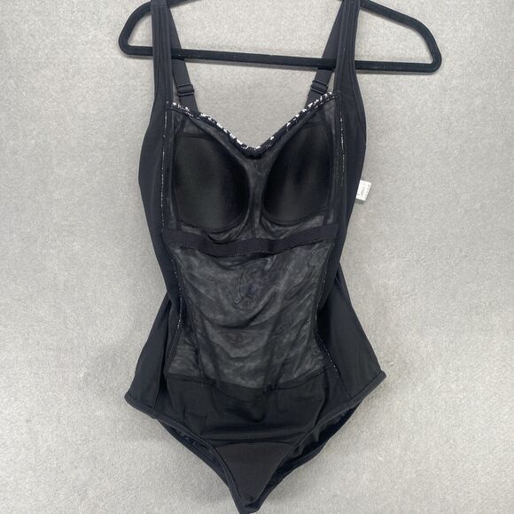 Lascana Venus Swimsuit Womens Size 10 Black White Ditsy Print Tummy Control Swim - Picture 8 of 12